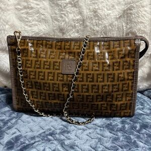 Fendi Crystal Zucca Brown Clutch